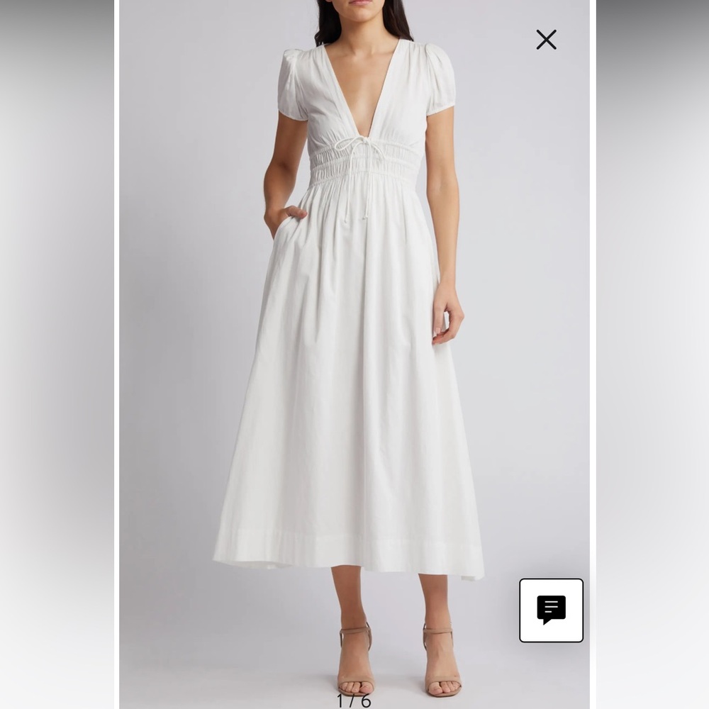 LoveShackFancy WHITE SABELA SHIRRED WAIST MIDI DRESS Size S
